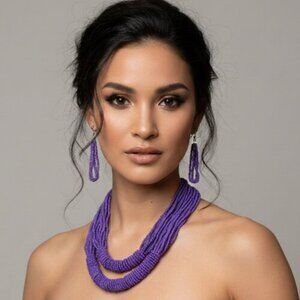 Purple Beaded Earrings & Necklace Set